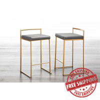 Lumisource B26-FUJI AUGY2 Fuji Contemporary Counter Stool in Gold with Grey Faux Leather - Set of 2